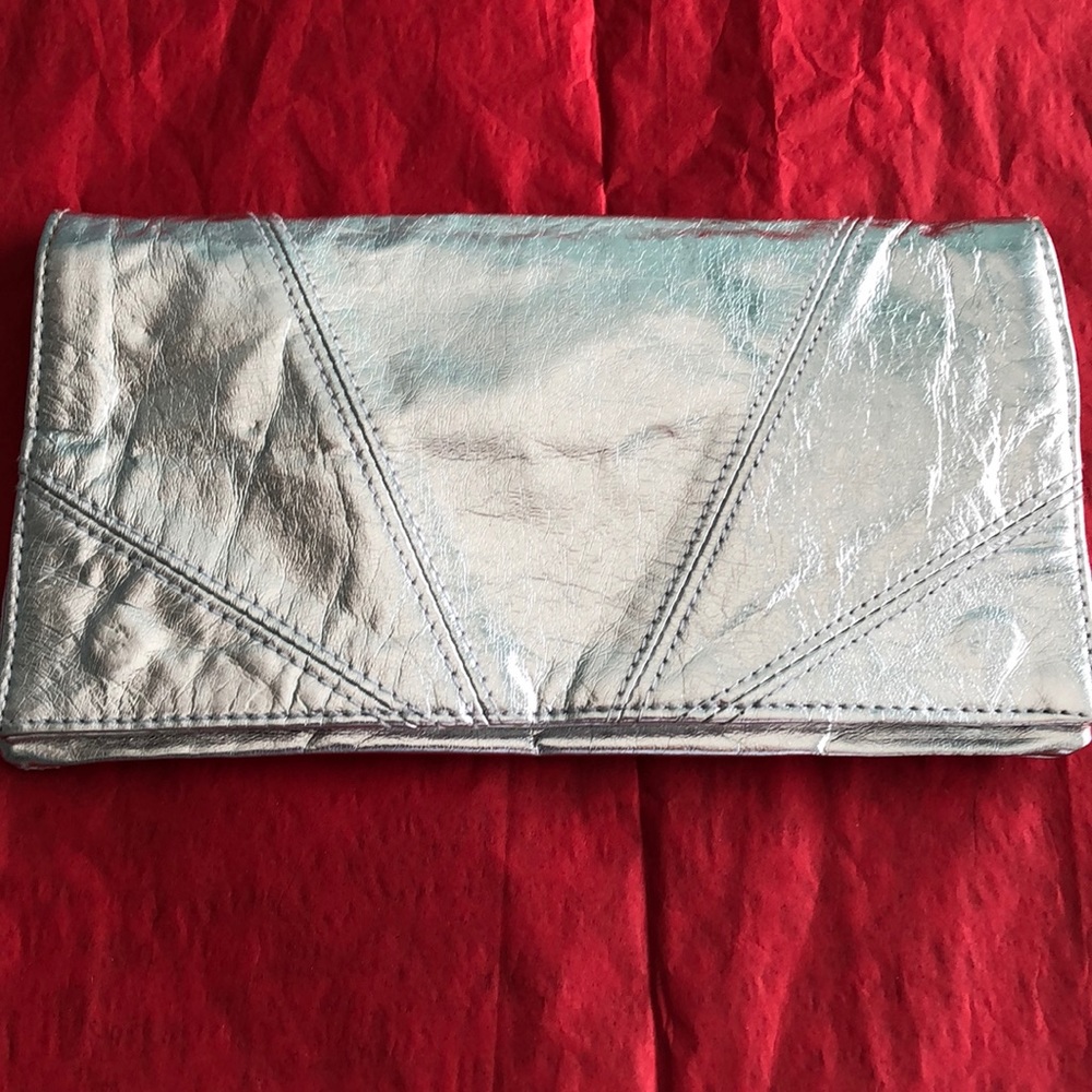 Silver leather clutch